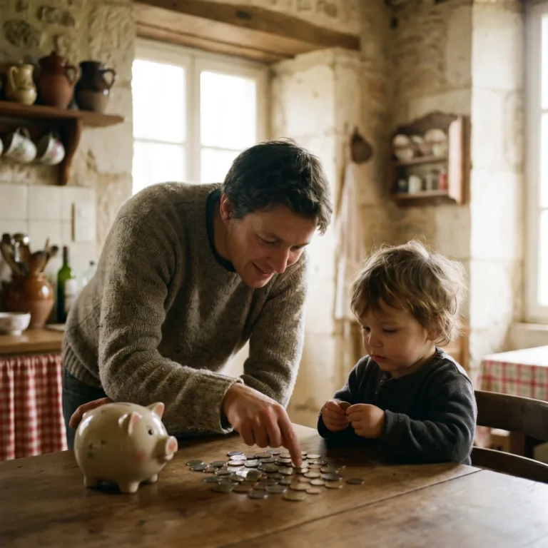 Un parent apprend la valeur de l'argent a son enfant avec une tirelire