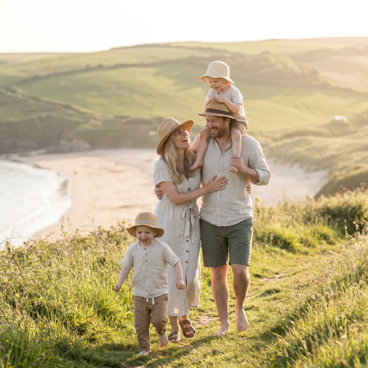 Une famille en vacances d'ete en plein air