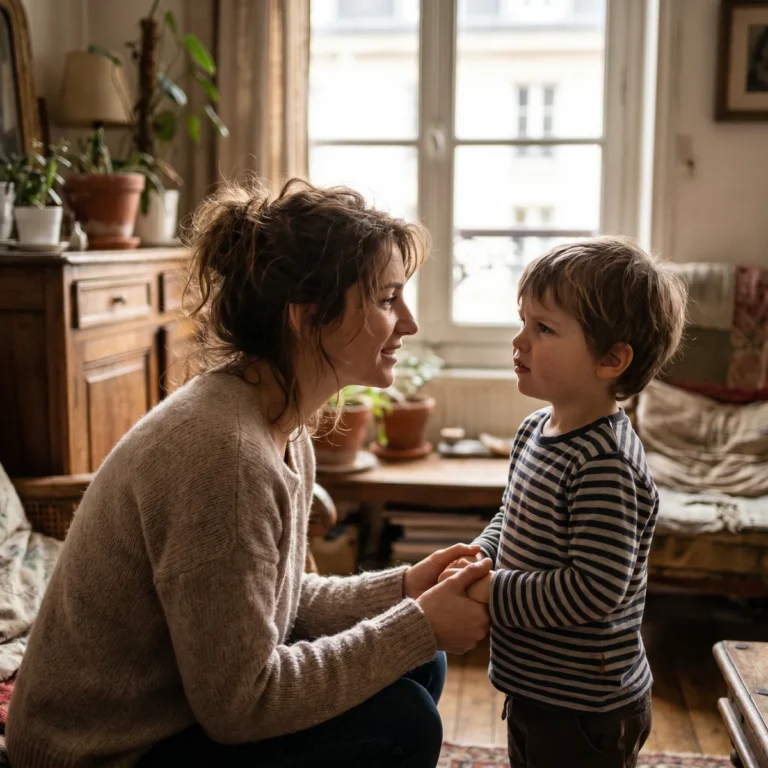 Un parent rassure son enfant a la maison